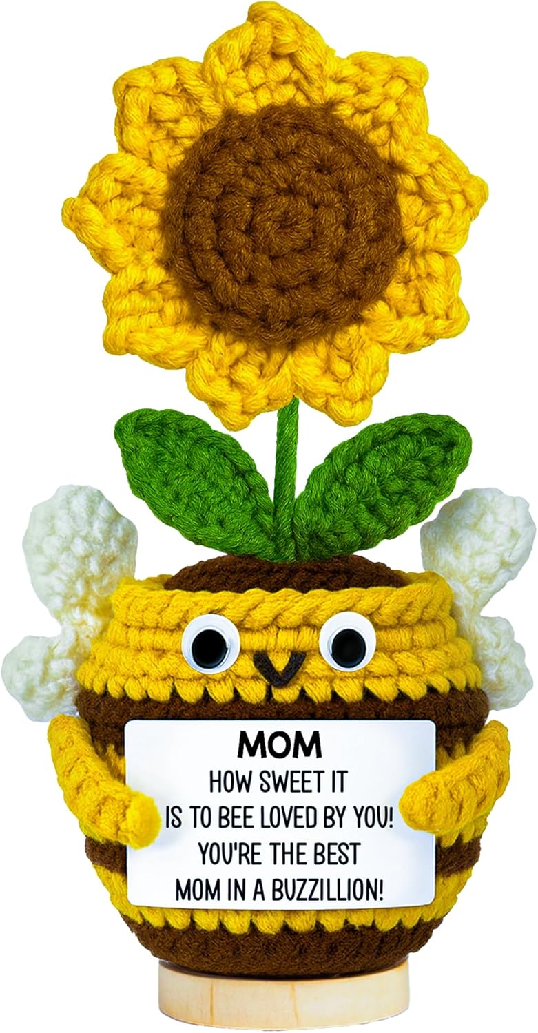 TEEBIM Gifts for Mom from Daughter, Son - Birthday Valentines Day Gifts for Mom, Mama - Sunflower Crochets Gift Ideas for Mother - Emotional Inspirational Positive Support Bee Crochet for Moms - Image 1